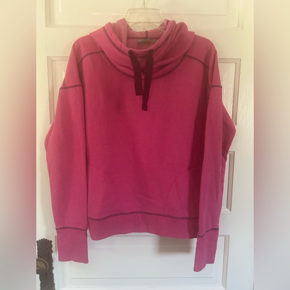 Athleta Pink Cowl Neck Sweatshirt with Pockets, Thumbholes. Size Large